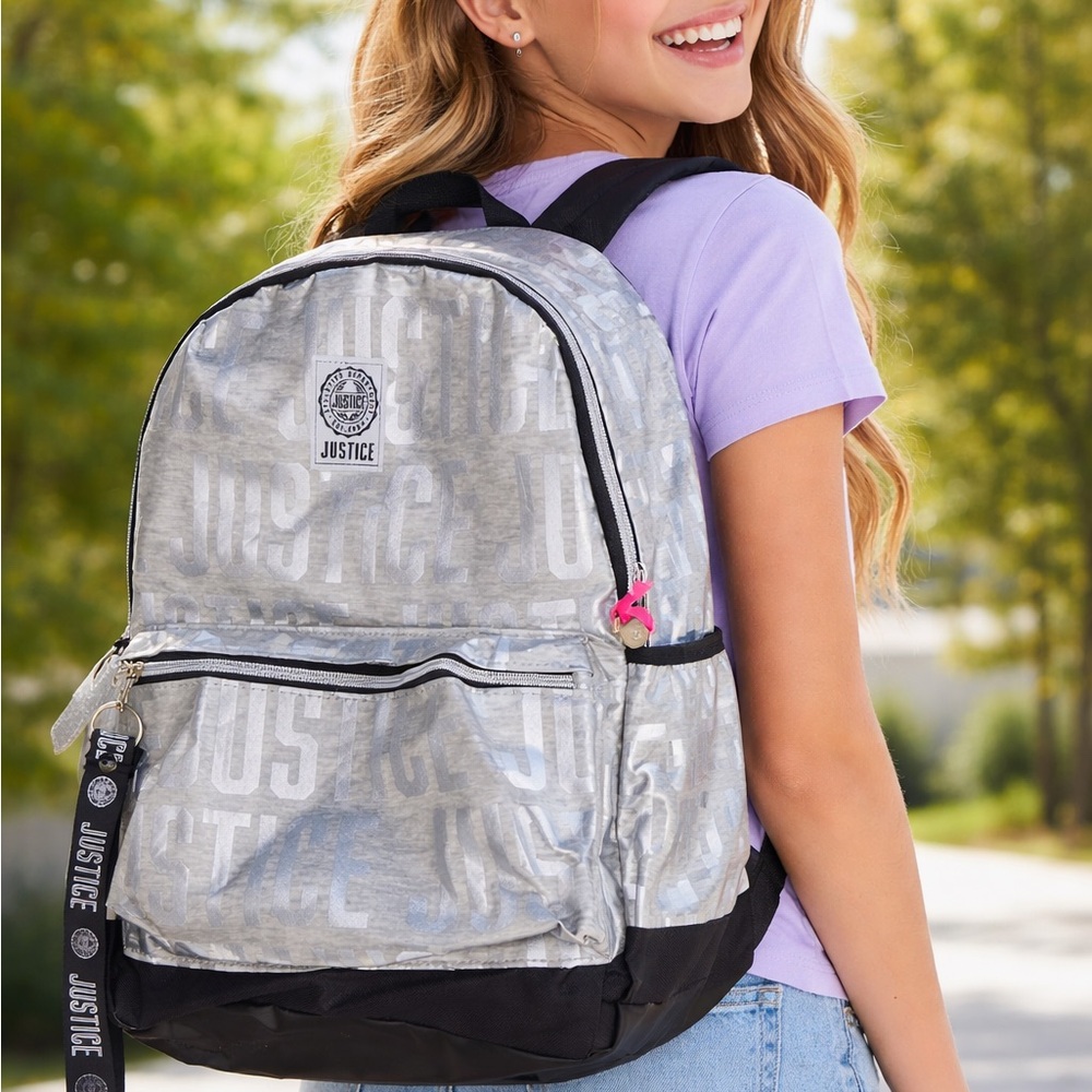 Justice Silver and Black Backpack